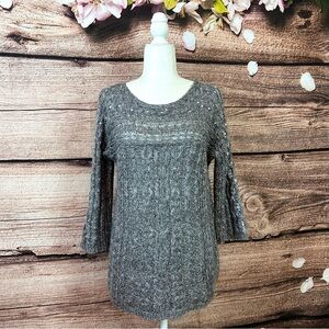 Ruby Rd. Women’s Acrylic Gray Sparkle Pearls Beaded Bell Sleeve Knit Sweater